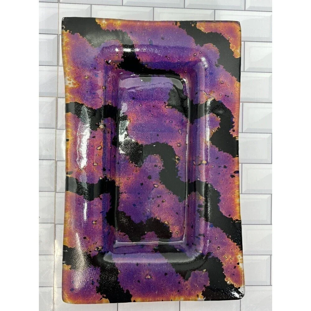 Fused Art Glass Medium Multicolored Trinket Tray Dish Artist Signed - Picture 5 of 10
